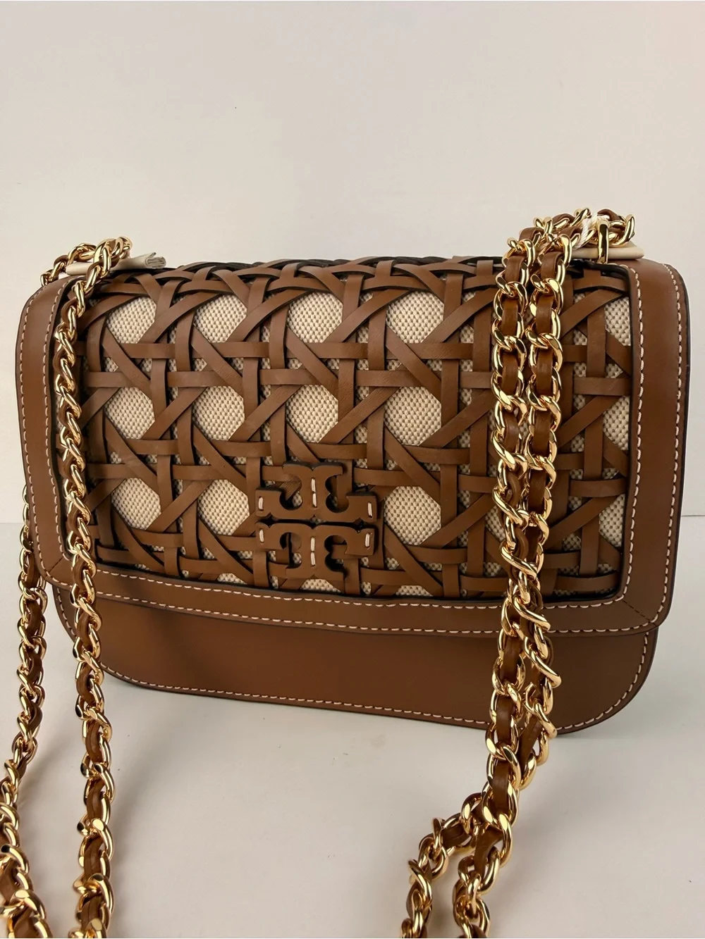 Tory Burch Britten Basket-Weave Small Adjustable Shoulder Bag Moose Brown $598